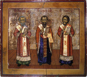 Икона: Cвятители Василий Великий, Григорий Богослов и Иоанн Златоуст.