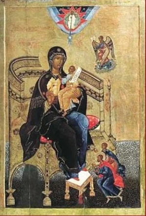 Икона «Князь Феодор Юрьевич Рязанский с женой Евпраксией перед Божией Матерью».